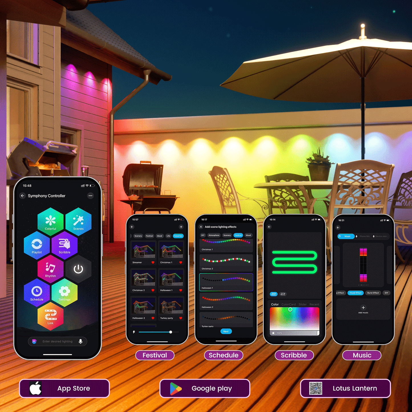 Permanent Outdoor Lights, RGB Smart String Lights with 75 Scene Modes, 150ft Eaves LED Light, Waterproof IP67, Great for All Holidays, Parties, Halloween, Christmas, App and Remote Control