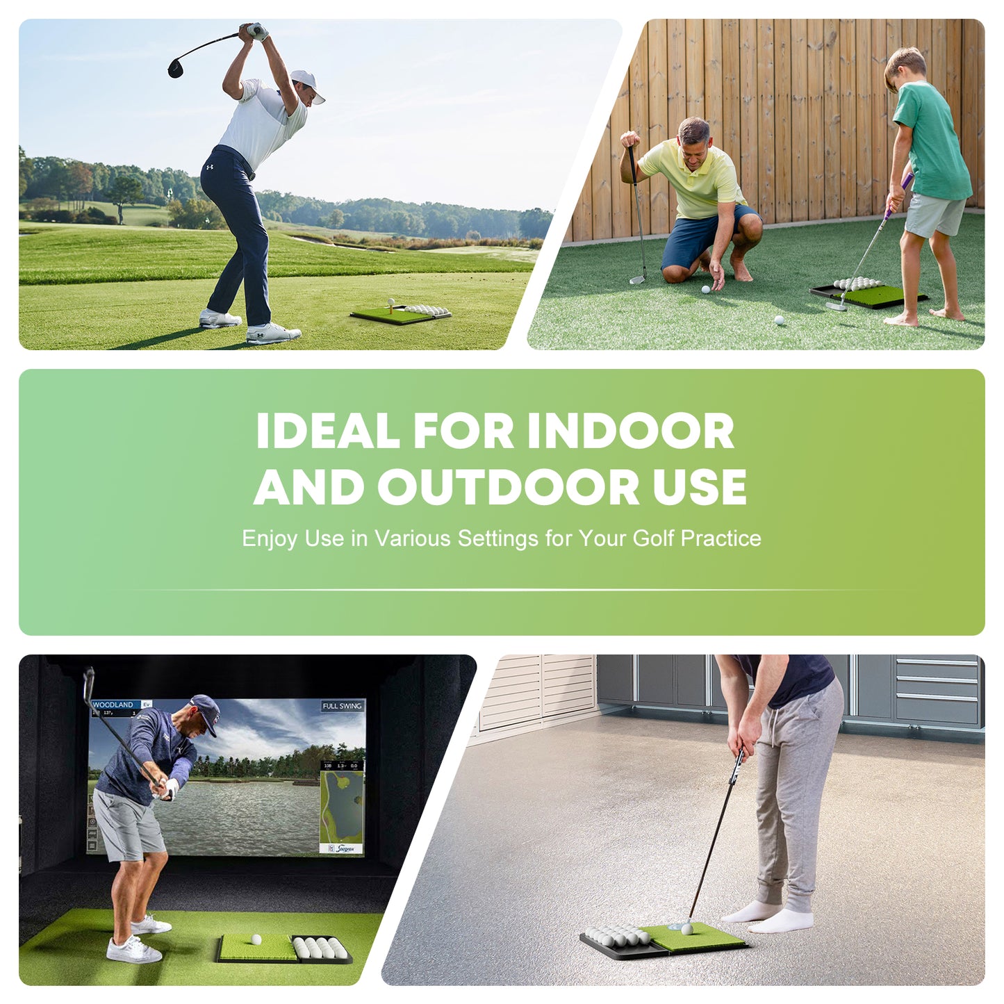 Integrated Golf Mat with Ball Tray, Artificial Grass with Anti-Slip Rubber Bottom Mat for Driving, Chipping Swing,Small Thickening Golf Mats Practice Outdoor & Indoor