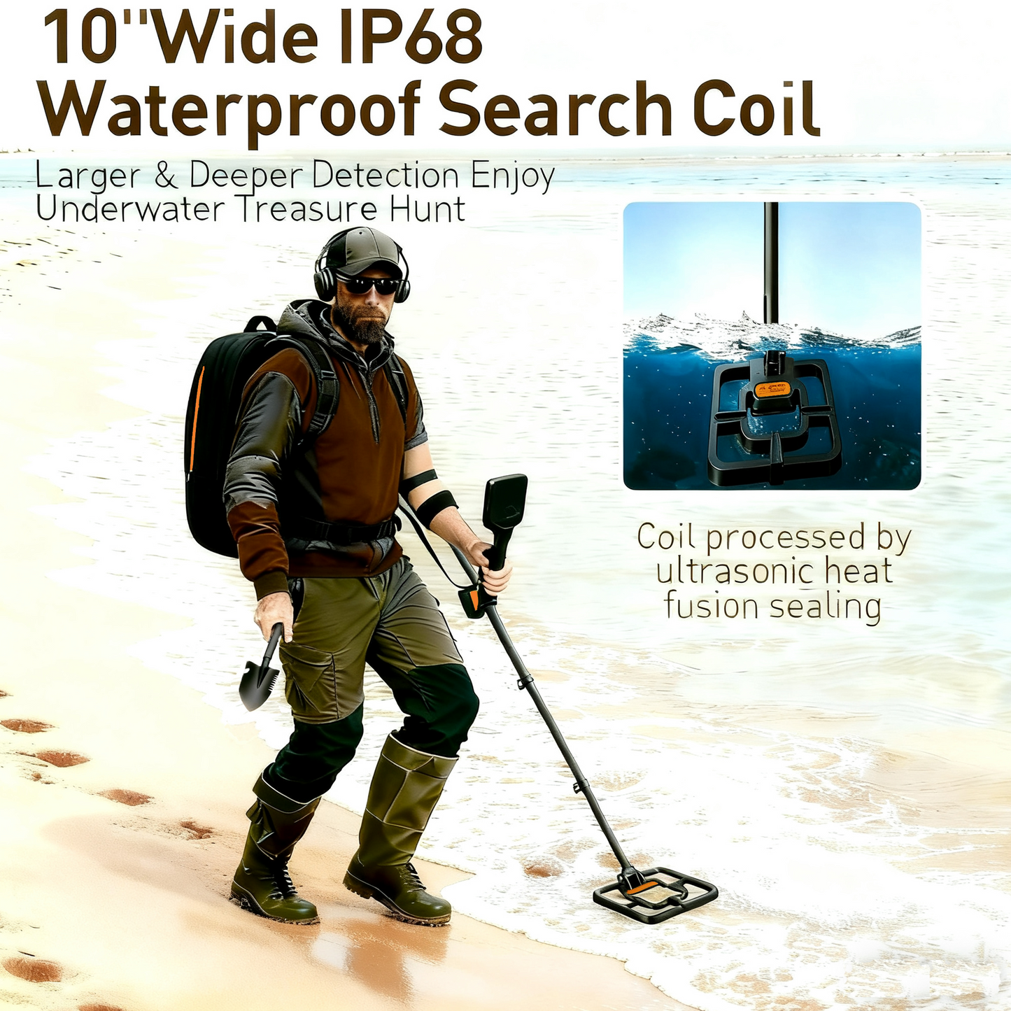 OKESAM GT1000 Metal Detector, Waterproof 10"*7" Coil