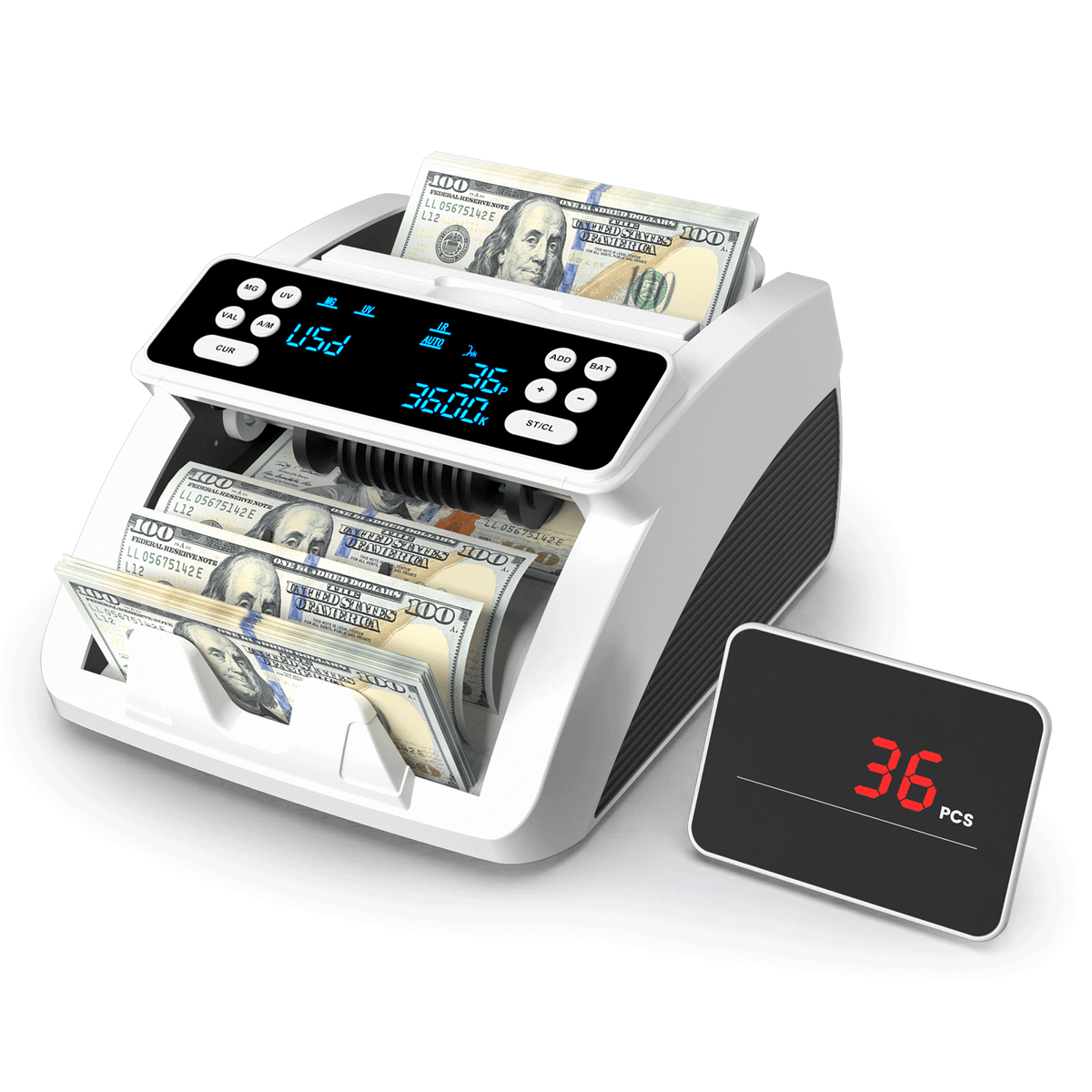 Bank-Grade Counterfeit Detection UV IR MG DD Detection Bill Counter, 1000 Bills Per Minute