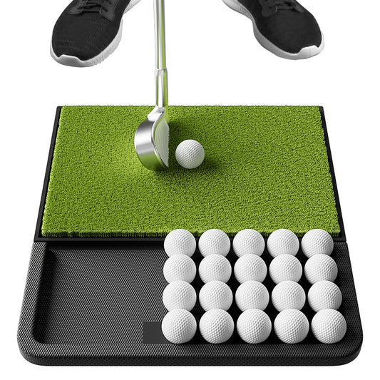 Integrated Golf Mat with Ball Tray, Artificial Grass with Anti-Slip Rubber Bottom Mat for Driving, Chipping Swing,Small Thickening Golf Mats Practice Outdoor & Indoor