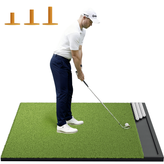 Golf Hitting Mat Built-in Ball Tray Dual-Turf Thick EVA Base- 5x4ft