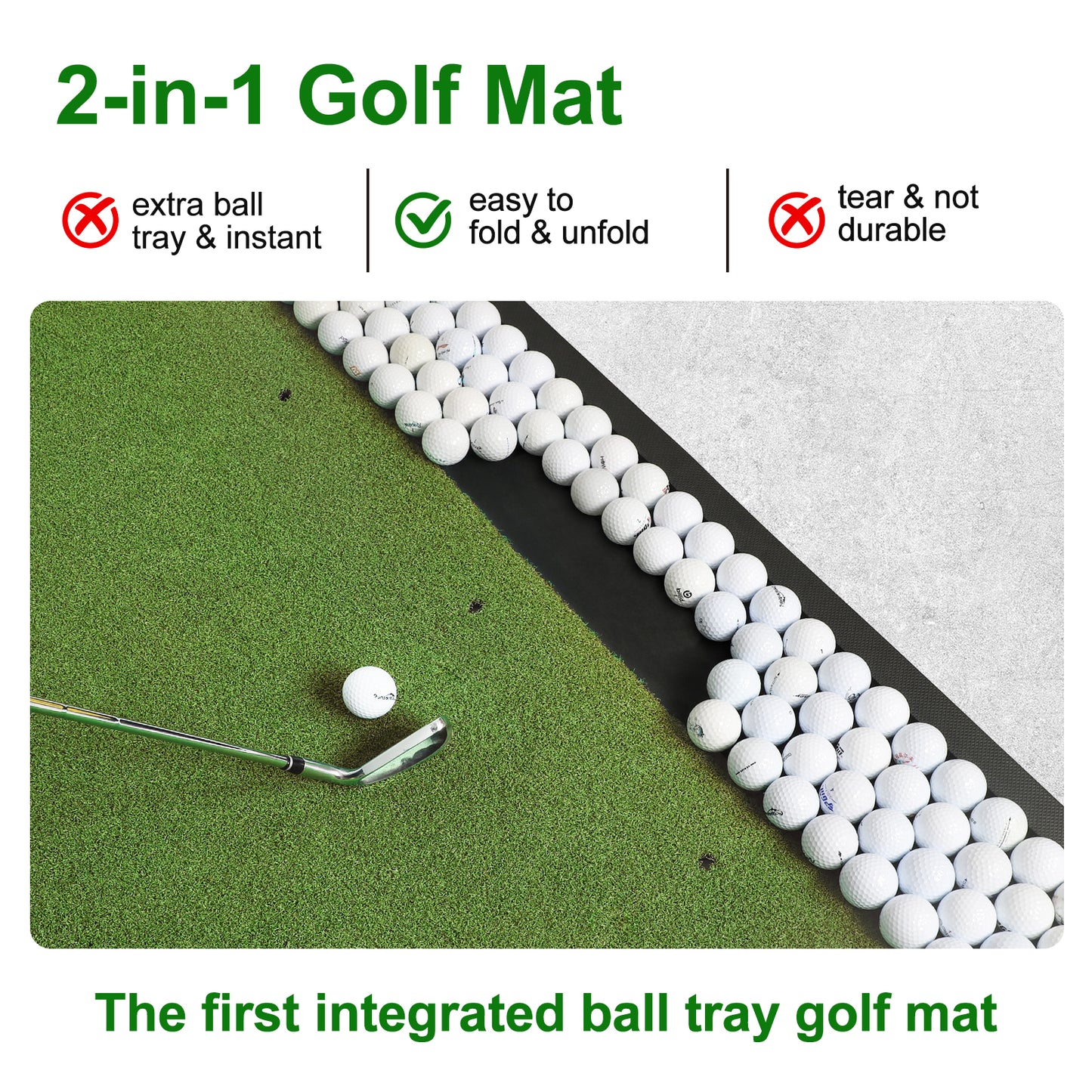 Golf Hitting Mat Built-in Ball Tray Dual-Turf Thick EVA Base- 5x4ft
