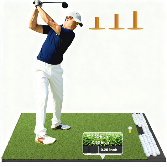 Golf Hitting Mat Built-in Ball Tray Dual-Turf Thick EVA Base- 6x4 ft