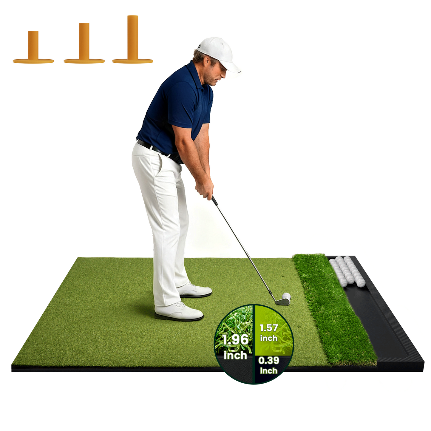 Golf Hitting Mat Built-in Ball Tray Dual-Turf Thick EVA Base- 5x4ft