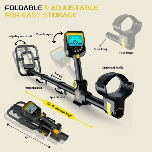 Metal Detector for Adults Waterproof - Adjustable Retractable Foldable Metal Detector Waterproof High Accuracy Gold Detector, Backlit LCD Display,Up to 20 Hours of Extended Runtime, Adjustable Retrac
