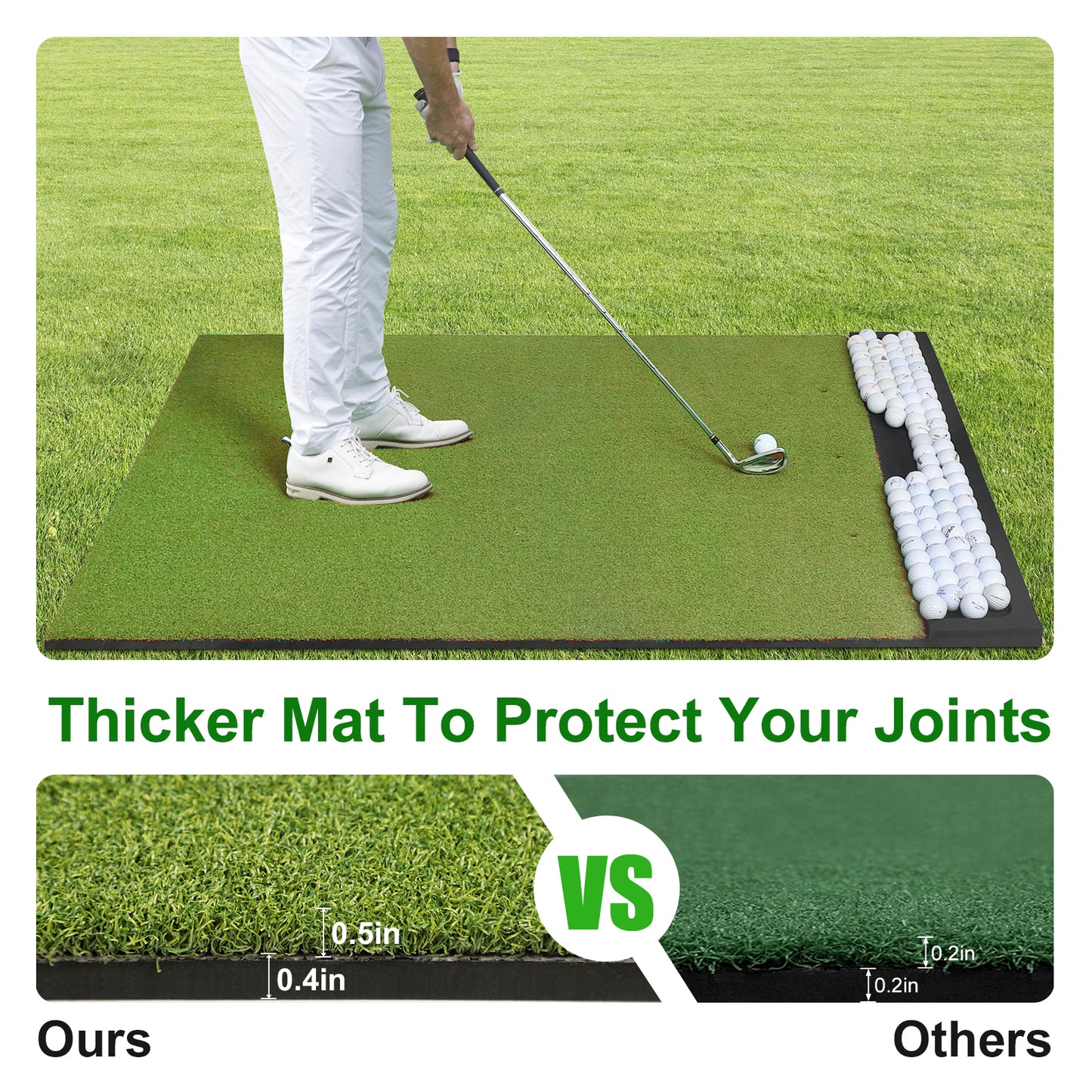 Golf Hitting Mat Built-in Ball Tray Dual-Turf Thick EVA Base- 5x4ft