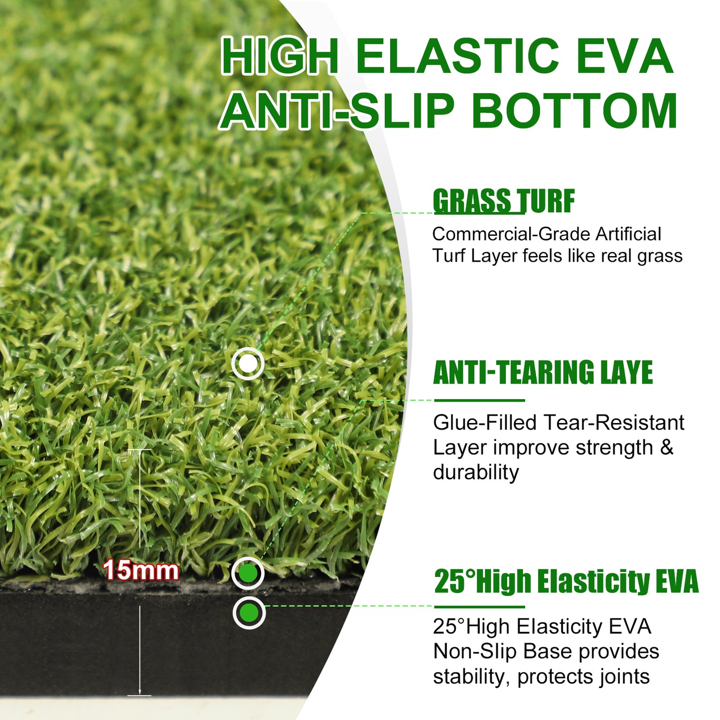 Golf Hitting Mat Built-in Ball Tray Dual-Turf Thick EVA Base- 5x4ft