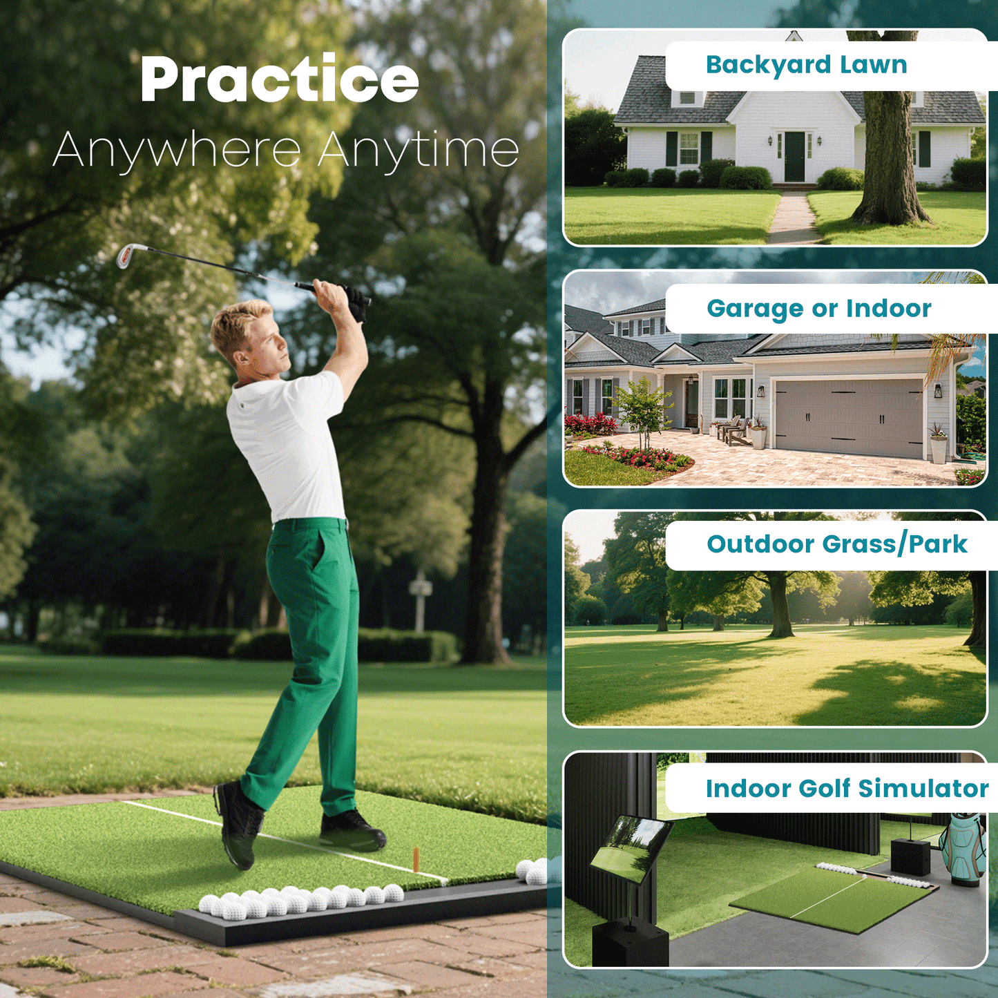 OKESAM Golf Hitting Mat with Ball Tray, 5x4ft, 26mm Thick, Standard & Alignment Line Options, Premium Golf Practice Mat for Indoor Outdoor Swing & Chipping