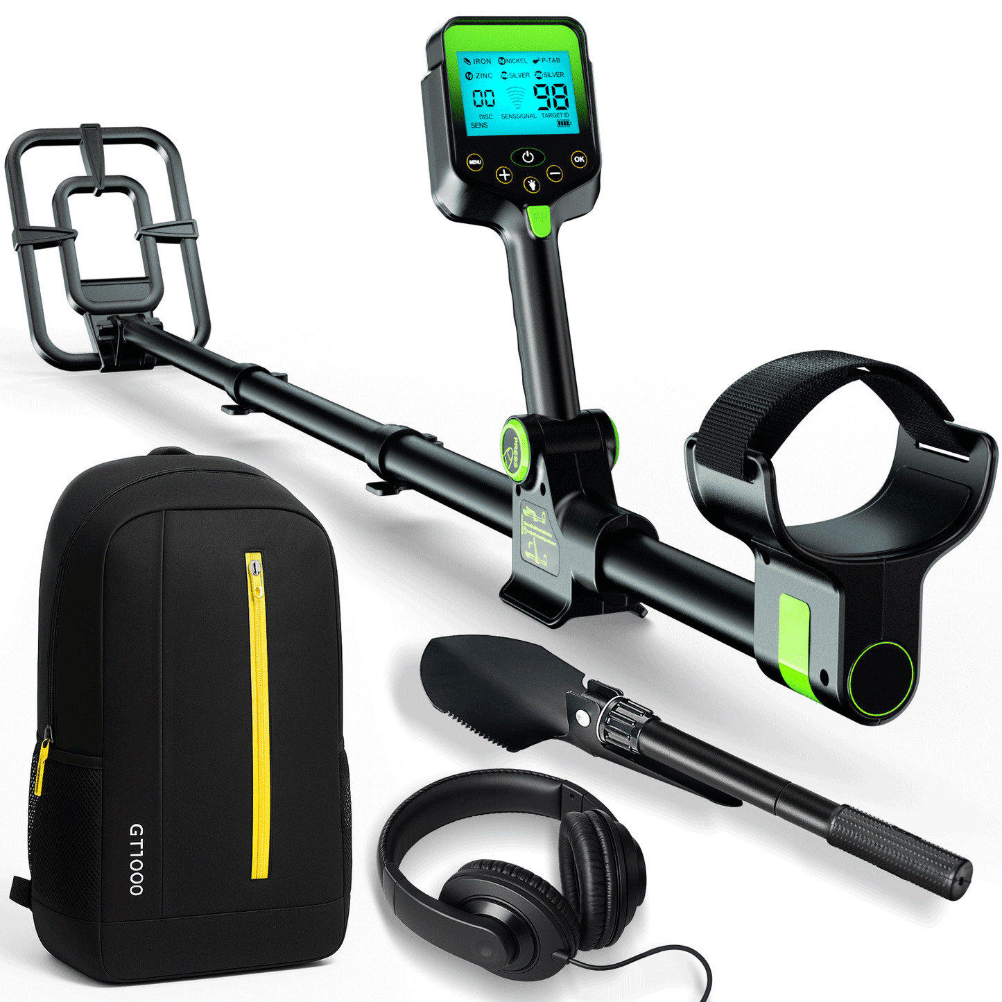 Metal Detector for Adults Waterproof - Adjustable Retractable Foldable Metal Detector Waterproof High Accuracy Gold Detector, Backlit LCD Display,Up to 20 Hours of Extended Runtime, Adjustable Retrac
