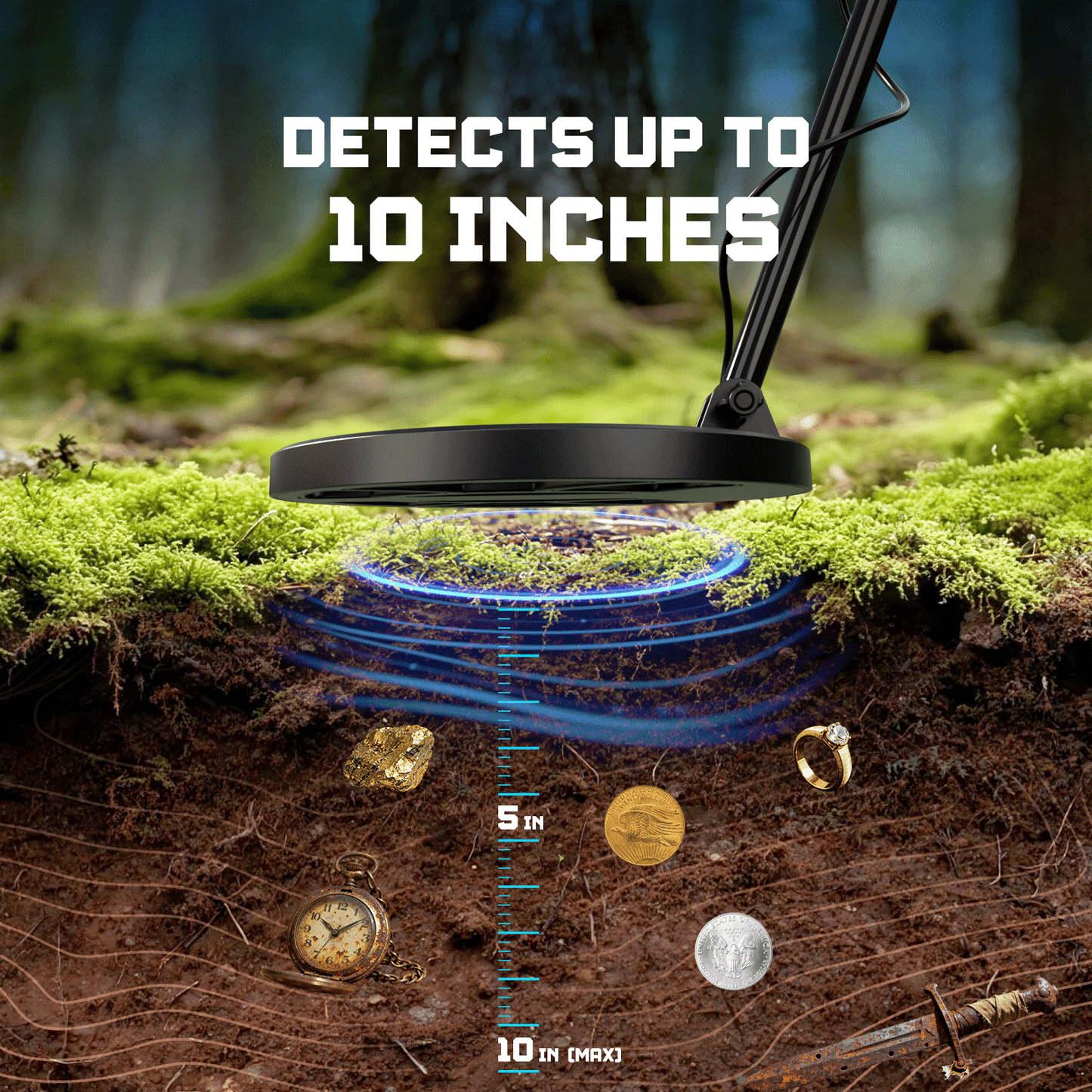 Metal Detector for Adults & Kids, Professional Cordless with 10" Waterproof Coil, Advanced DSP Chip, 5 Modes, Blue