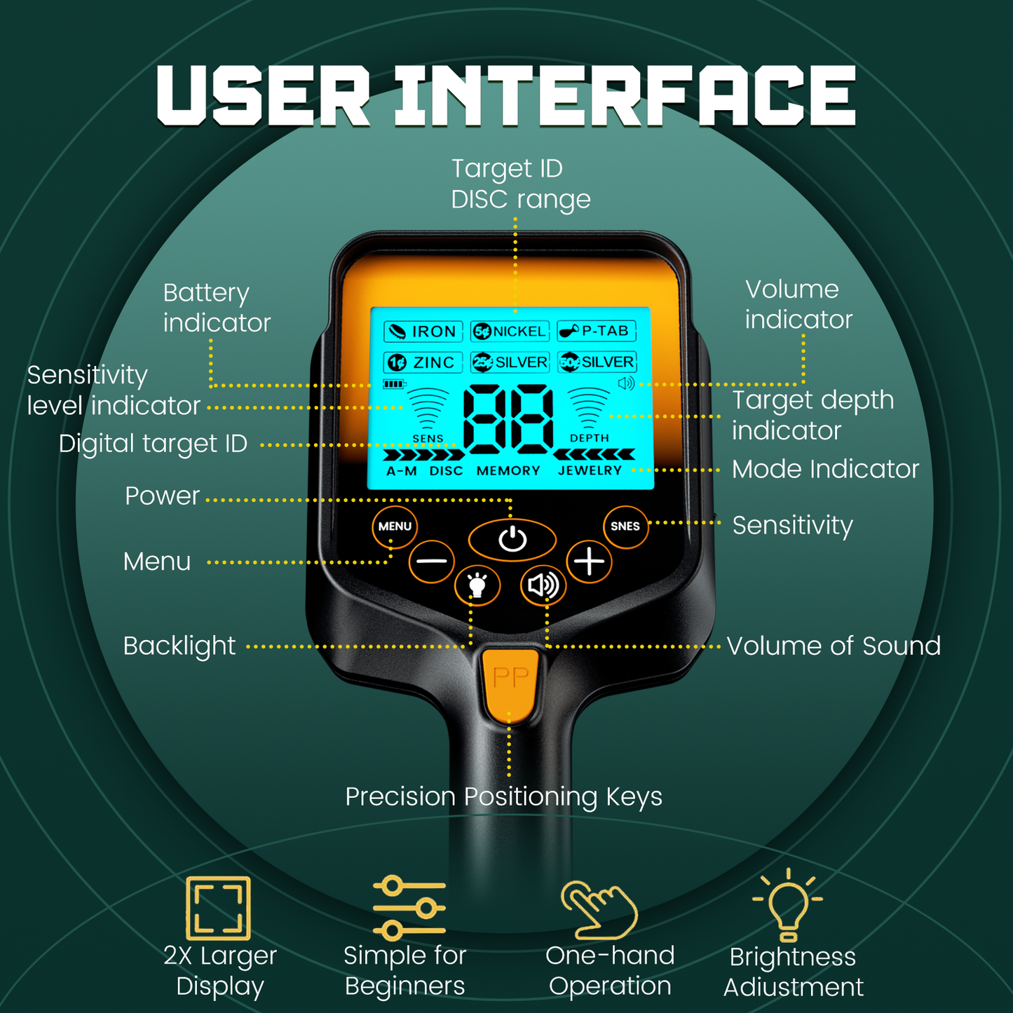 OKESAM GT1000 Metal Detector, Waterproof 10"*7" Coil